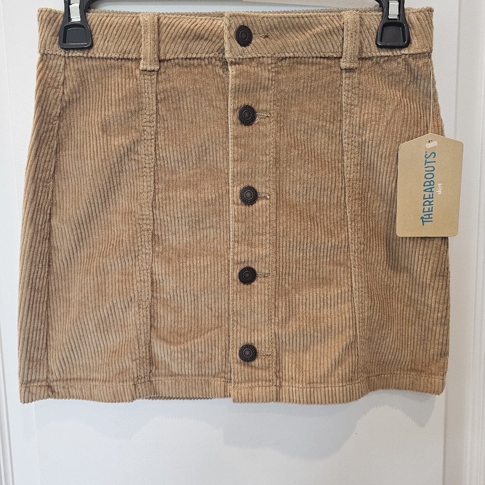 Corduroy Camel Colored Mini Skirt With Snap Front Girls Size 10